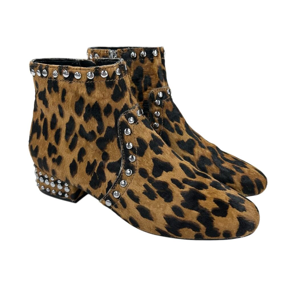 Sam Edelman Tan Black Lorin Womens Calf Hair Studded Ankle Boots Womens 7.5